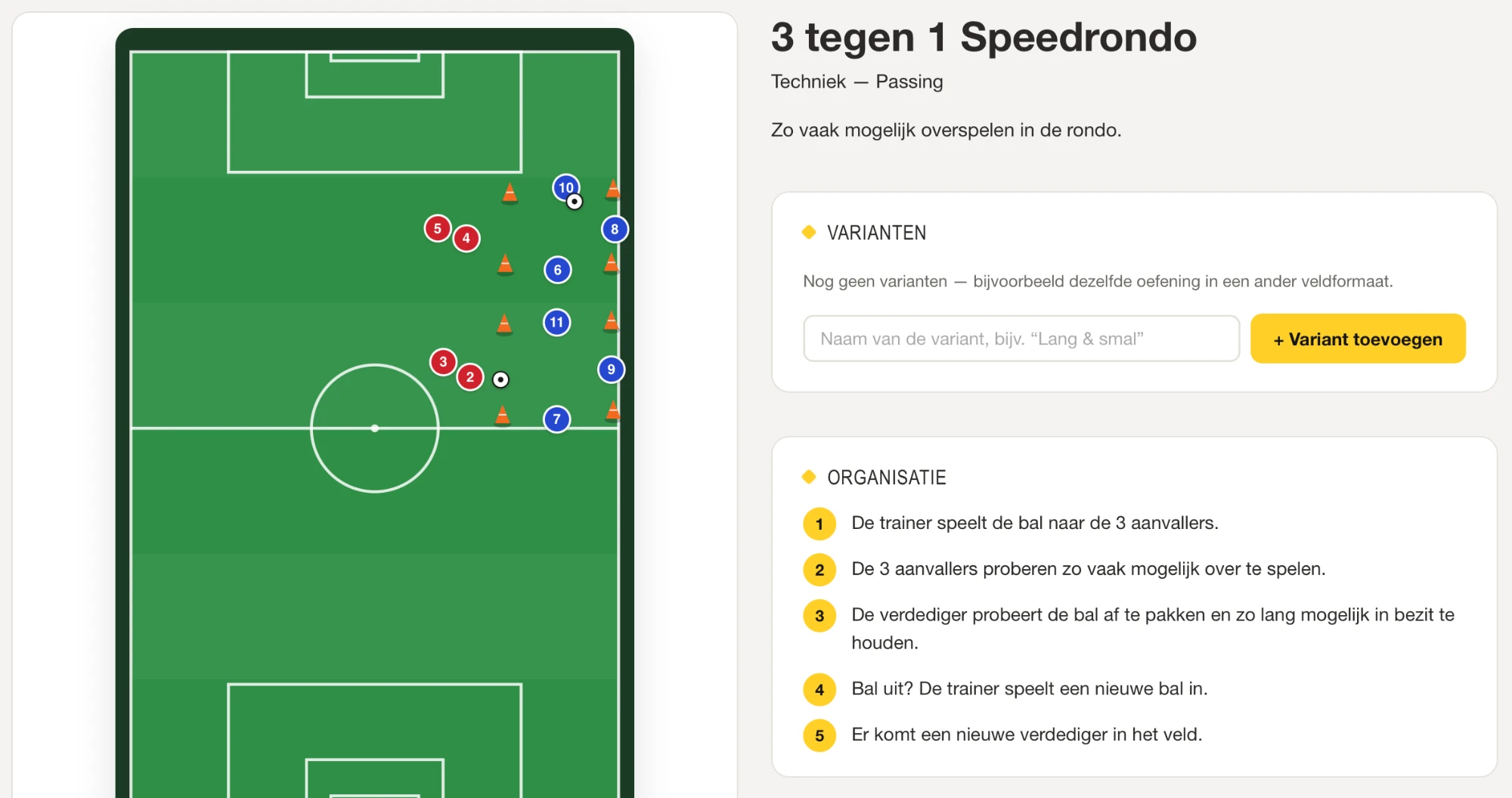 Een oefening in de beheeromgeving, met het speelveld en de varianten-kaart